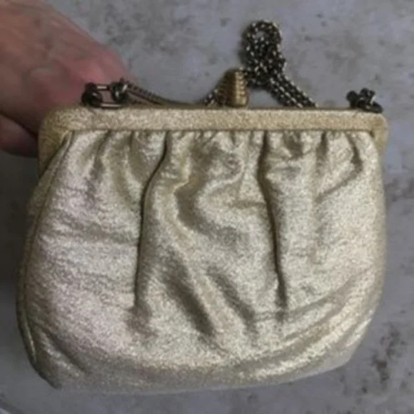Vintage 1950's gold sparkle purse chain strap & tassel mini coin purse - Picture 6 of 11